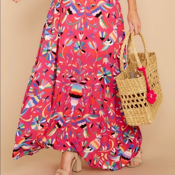 Vibrant PINK bird floral print Judith March Maxi dress - Picture 3 of 5